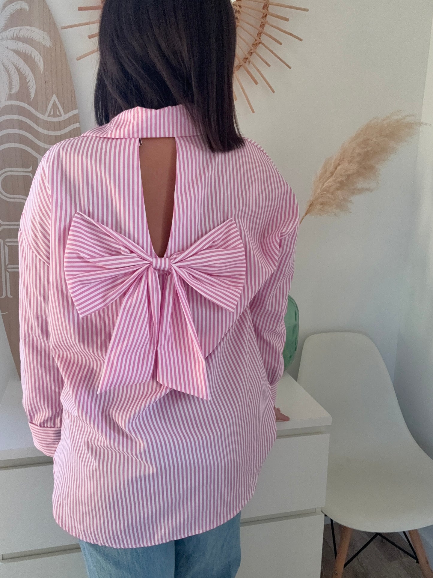 Chemise à noeud à rayures roses - ANGIE