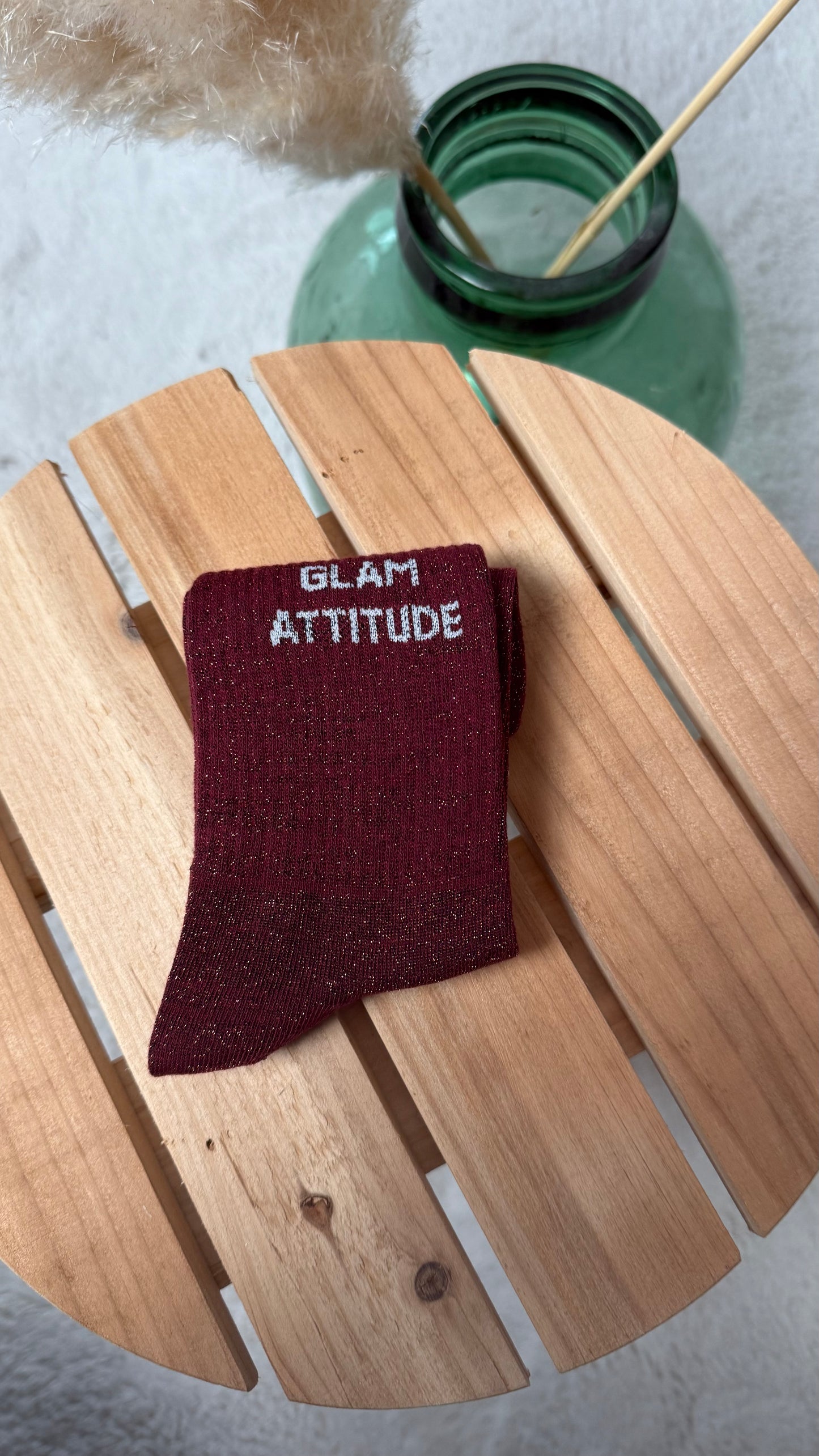 Chaussette à paillettes « GLAM ATTITUDE » bordeaux
