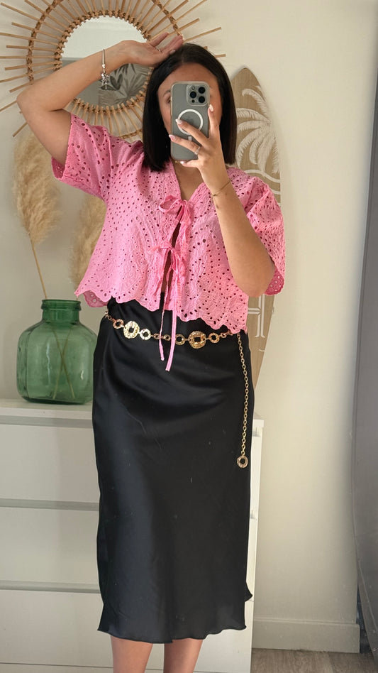 Jupe longue en satin noire- VIRGINIE