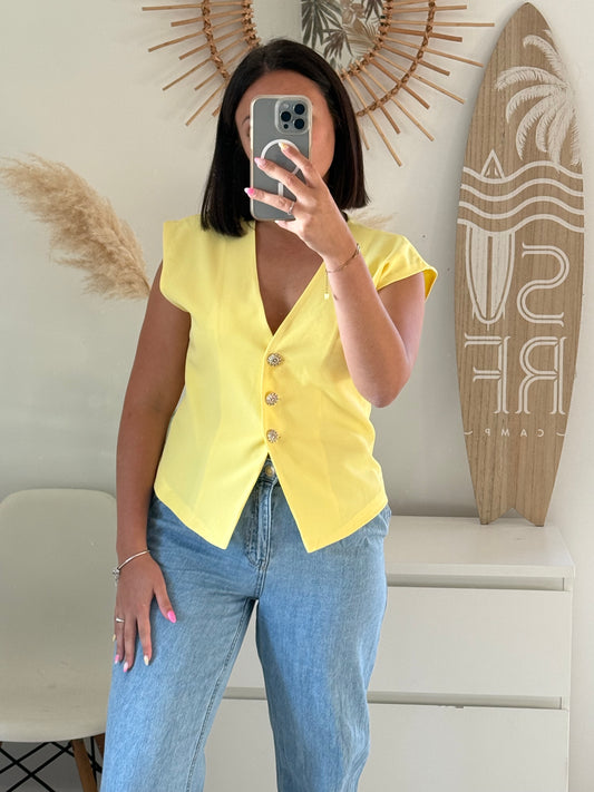 Top jaune à boutons MYRA
