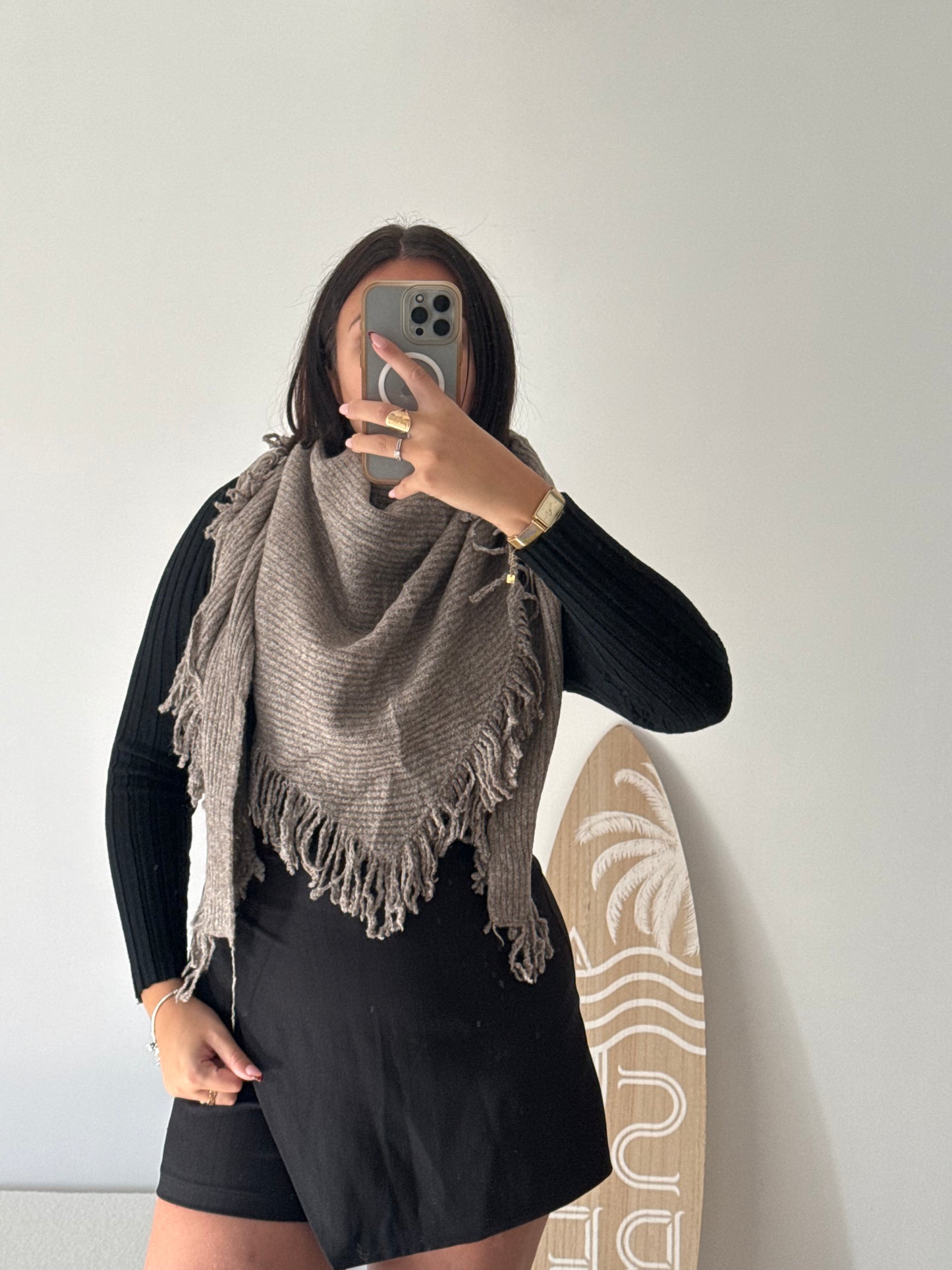Poncho à franges 2 en 1 - TAUPE