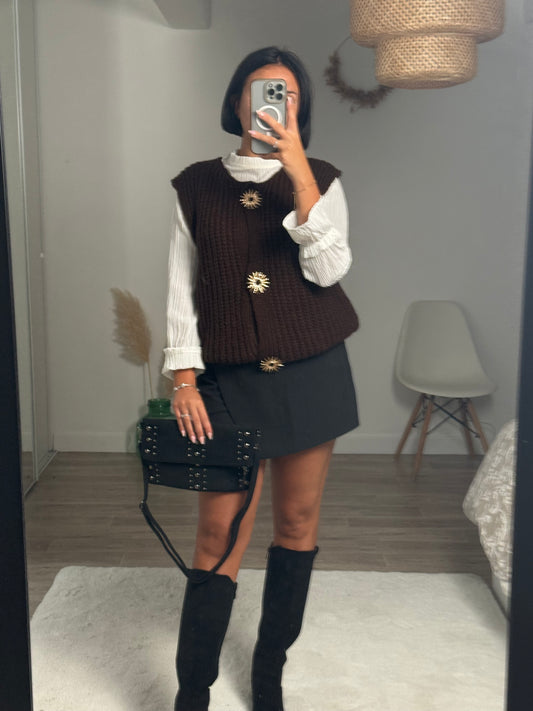 Pull sans manches chocolat- SOLEIA