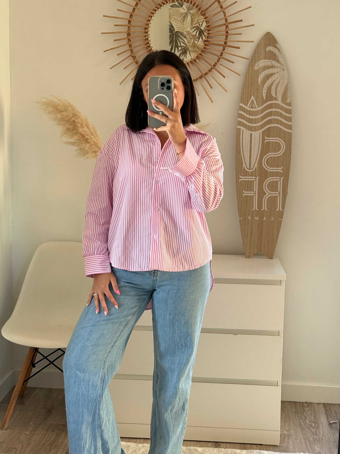 Chemise à noeud à rayures roses - ANGIE