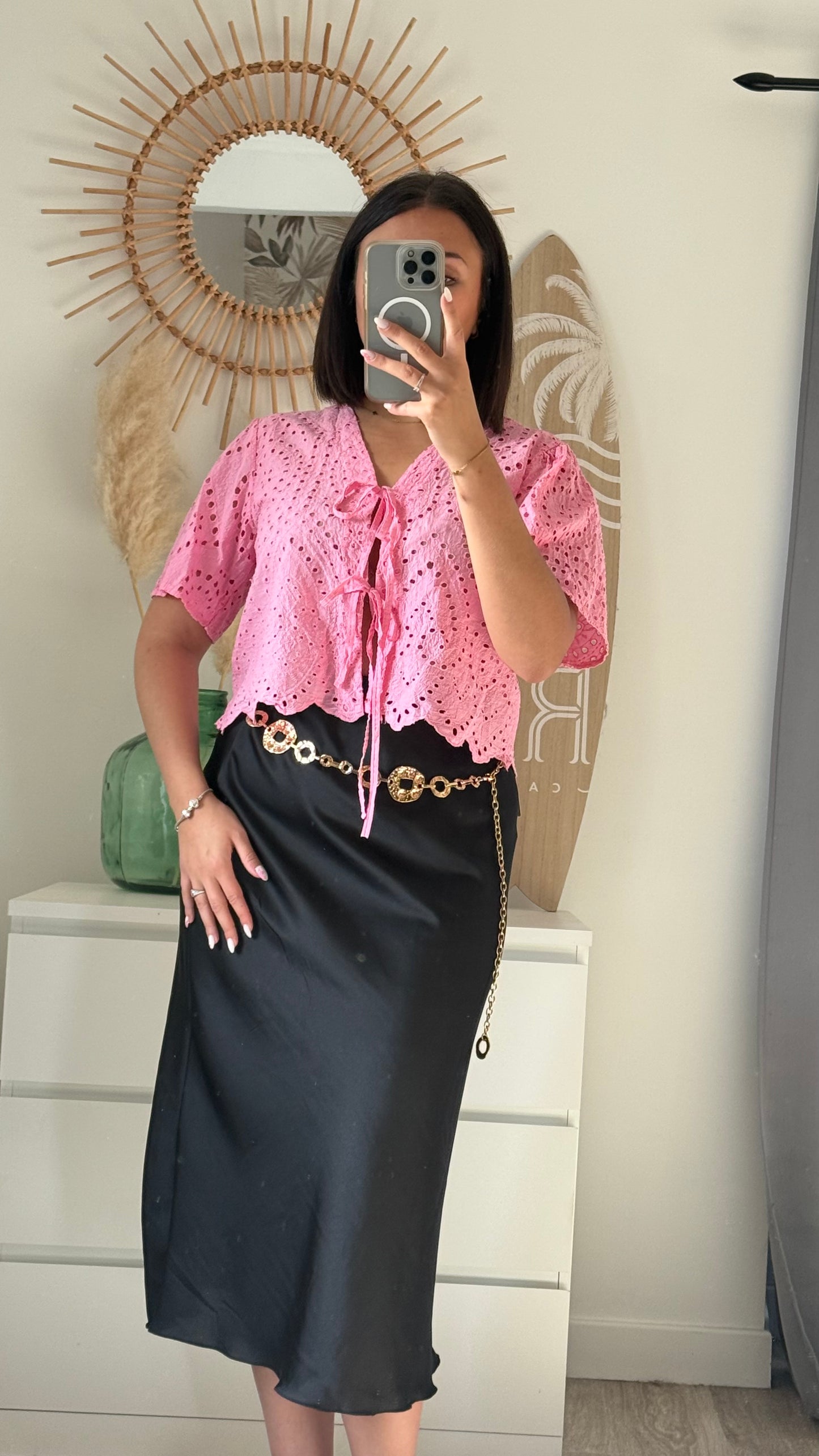 Jupe longue en satin noire- VIRGINIE