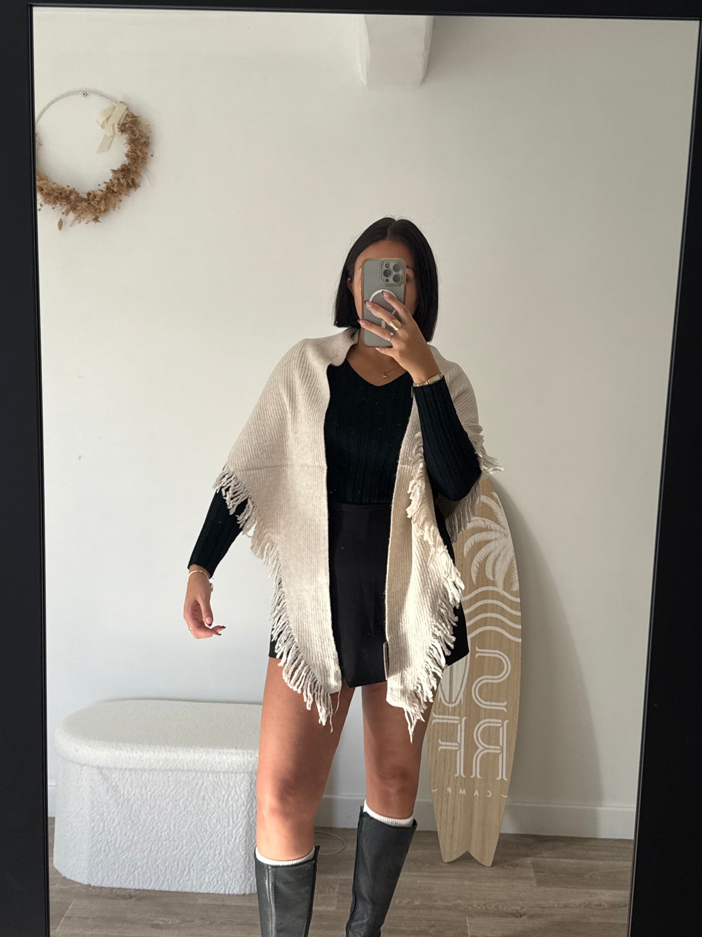 Poncho à franges 2 en 1 - BEIGE