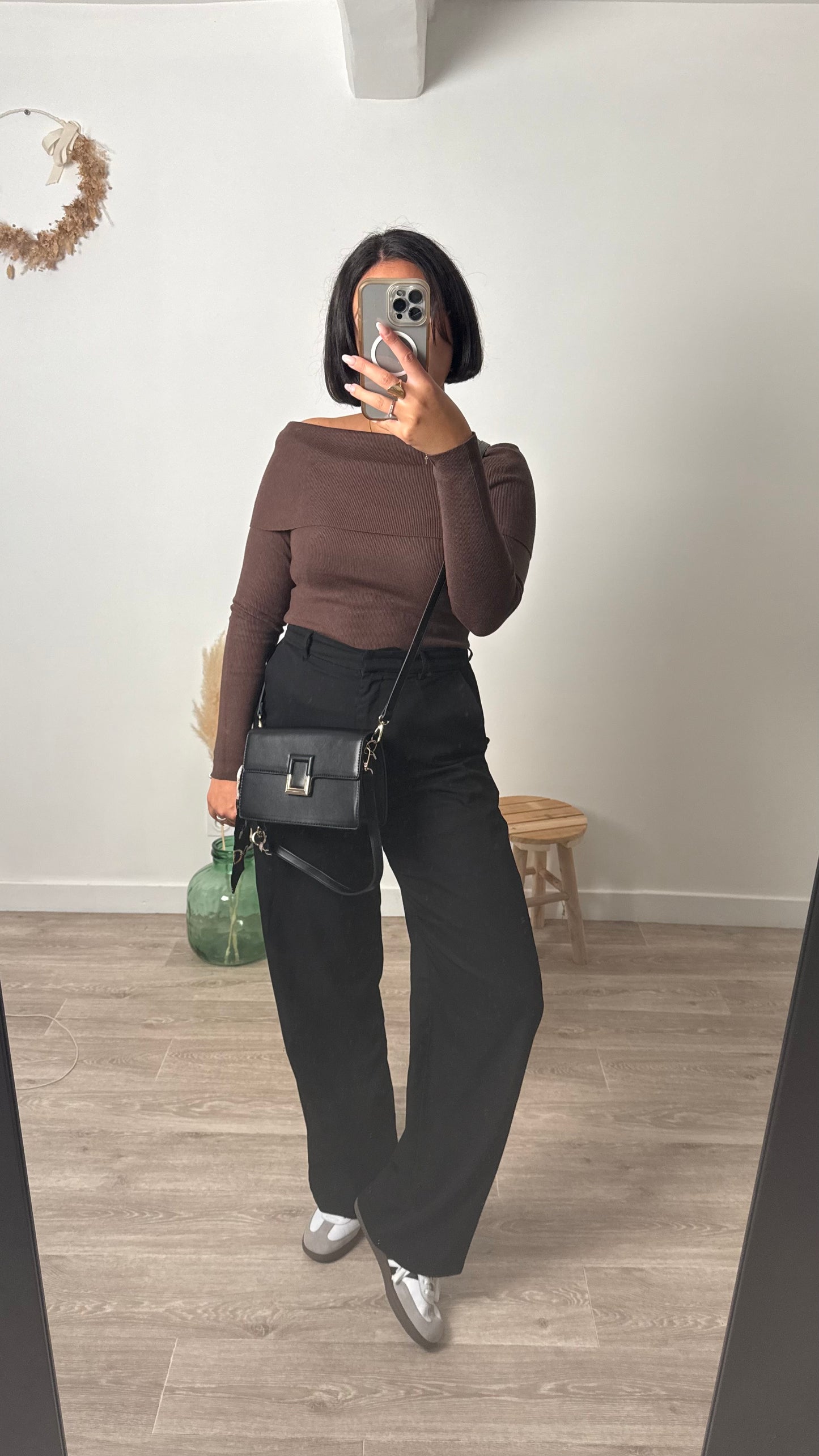 Top marron épaule dénudée- MILLIE