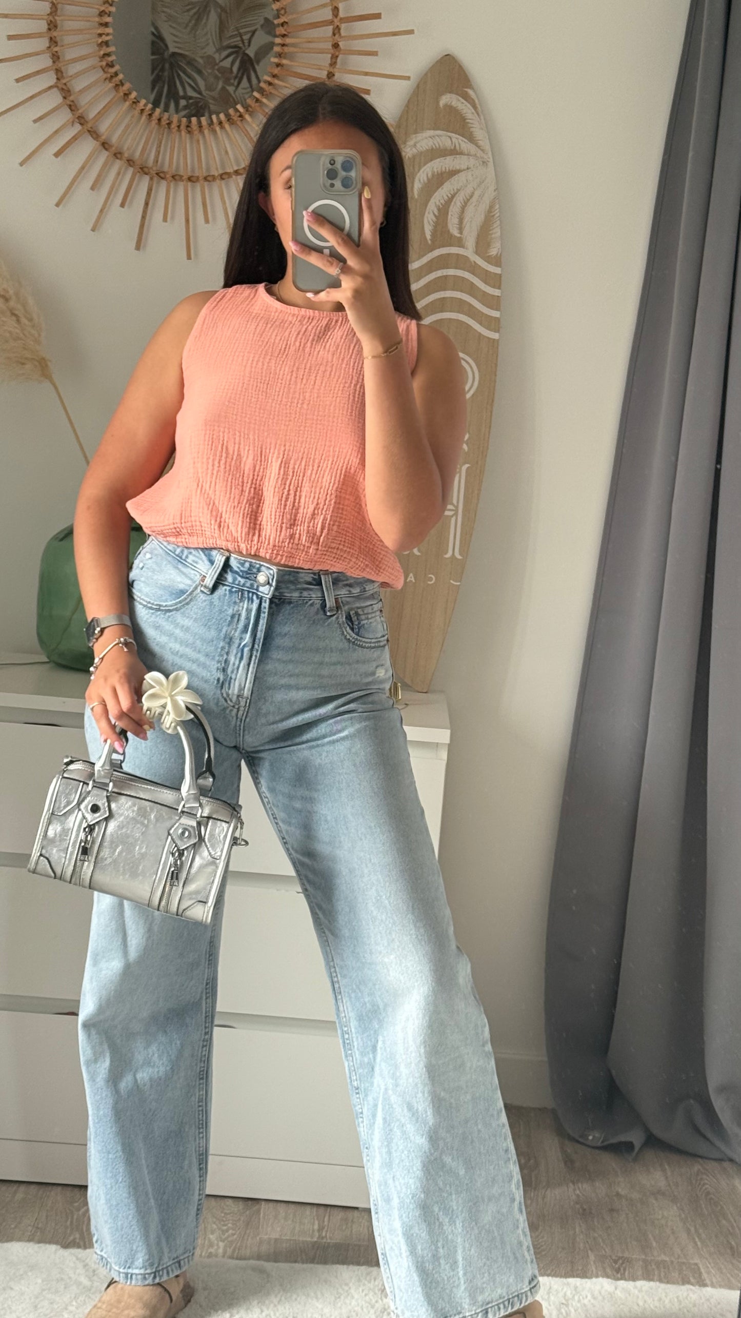 Top dos nu en gaze de coton Corail- RITA