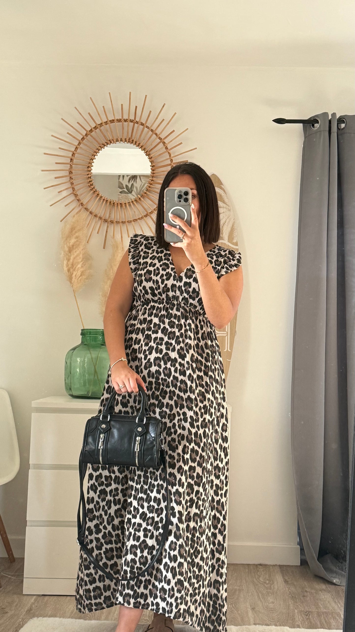 Robe en gaze de coton léopard beige- THALIA