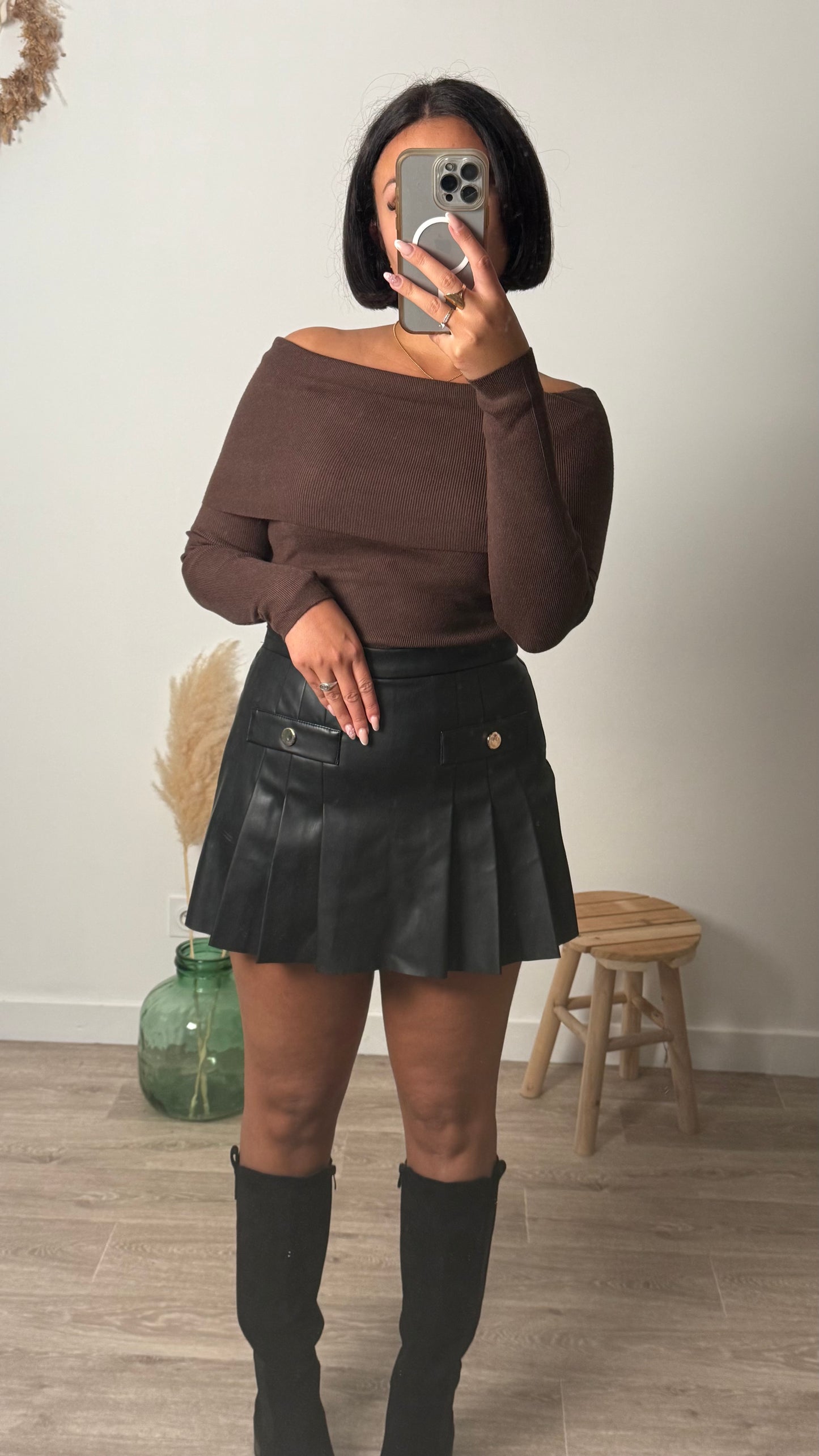 Top marron épaule dénudée- MILLIE