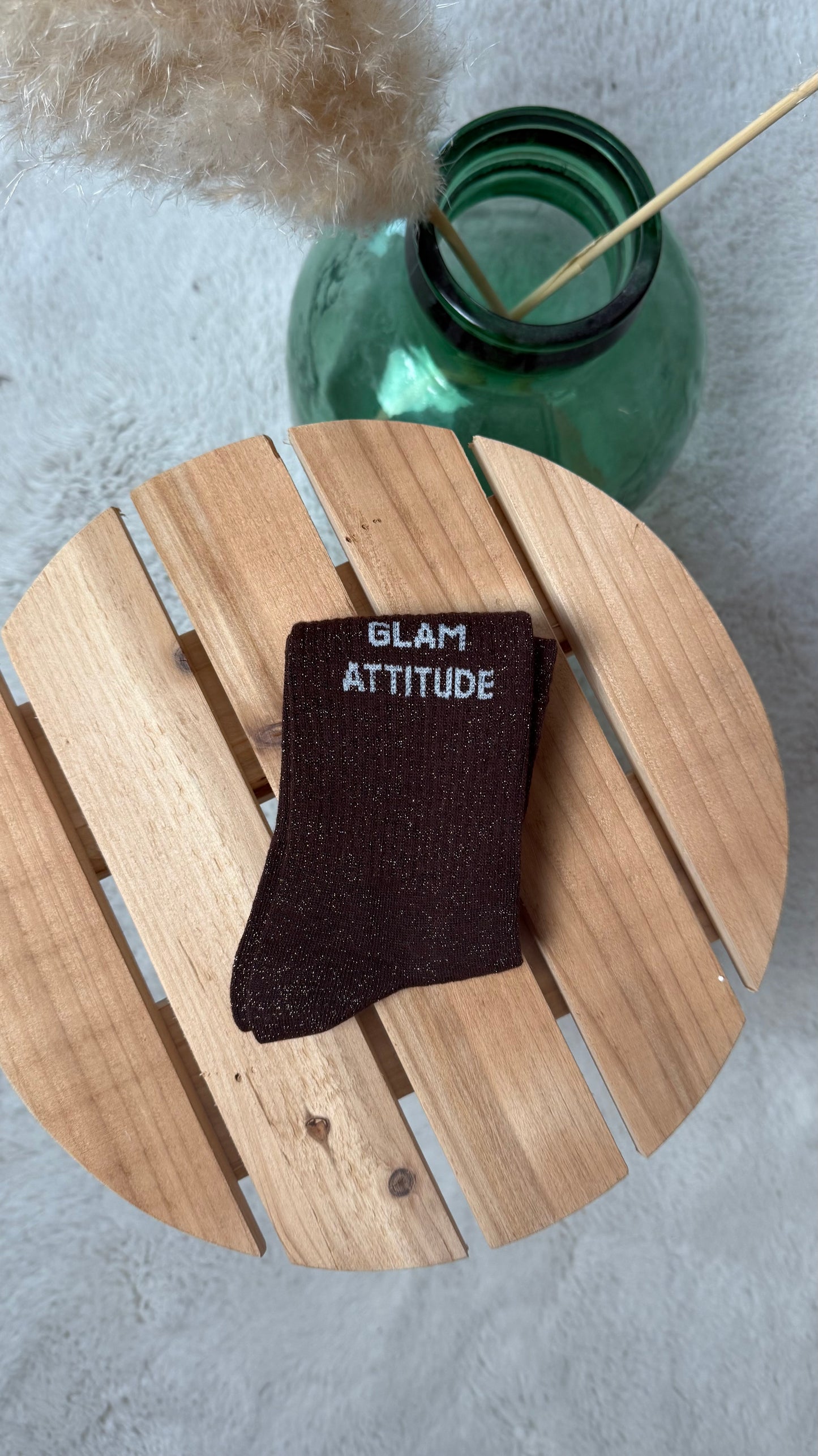 Chaussette à paillettes « GLAM ATTITUDE » marron