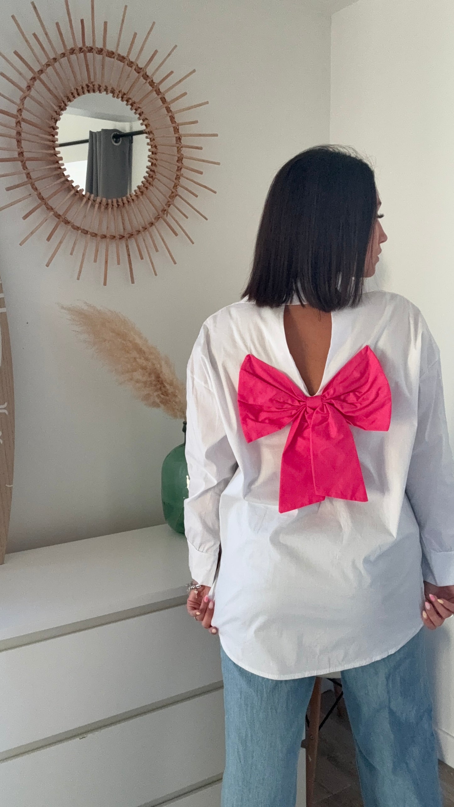 Chemise blanche  à noeud rose - ANGIE