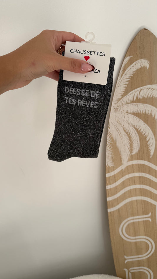 Chaussettes à paillettes « DÉESSE DE TES RÊVES» Gris
