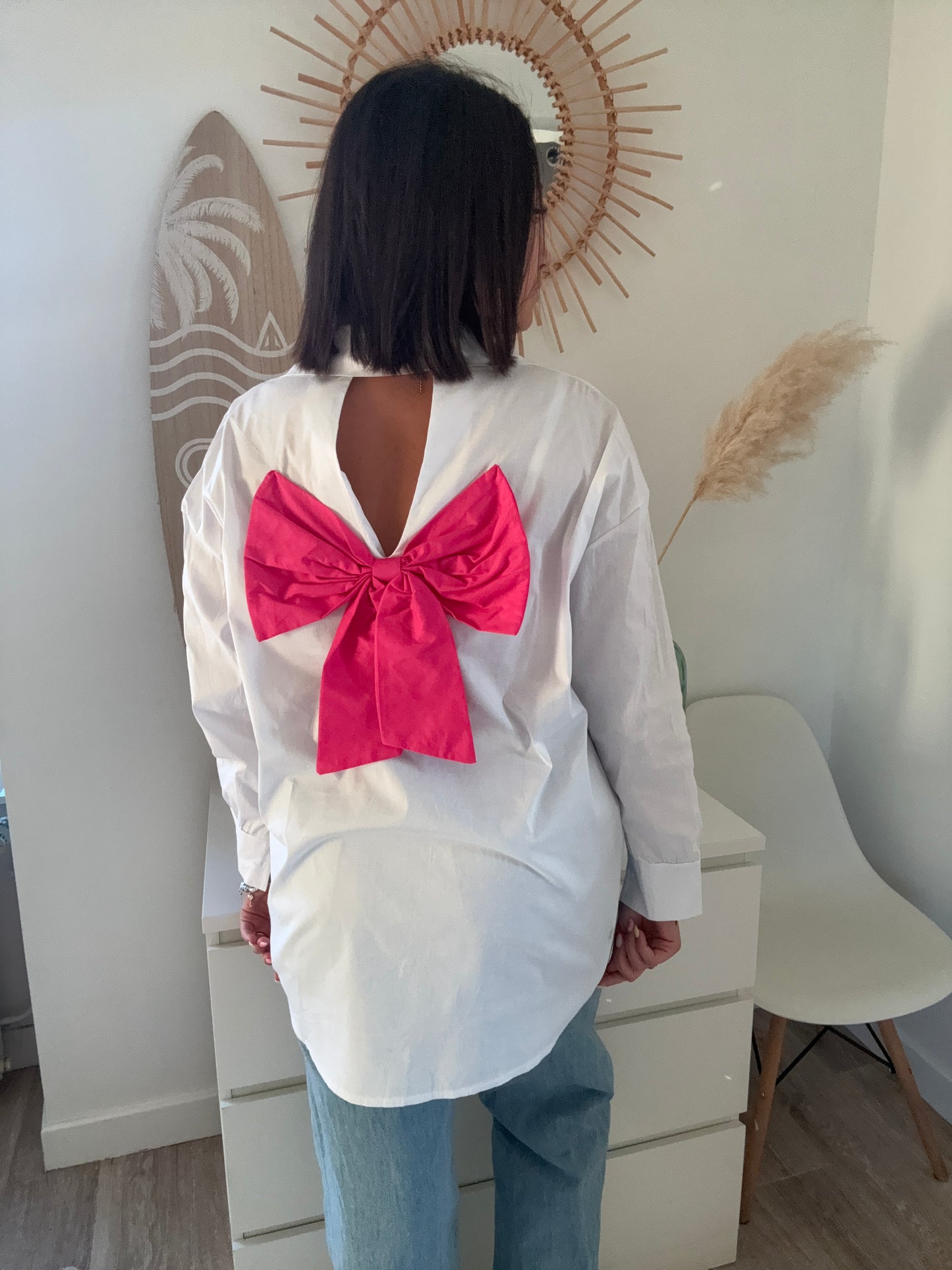 Chemise blanche  à noeud rose - ANGIE