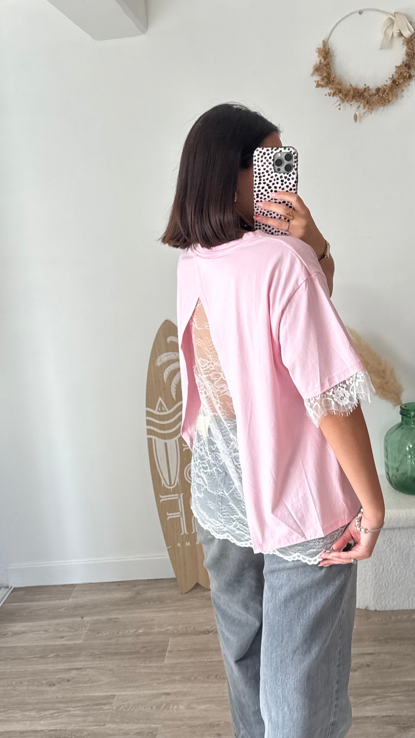 Tee-shirts dos nu en dentelle rose - AMOR