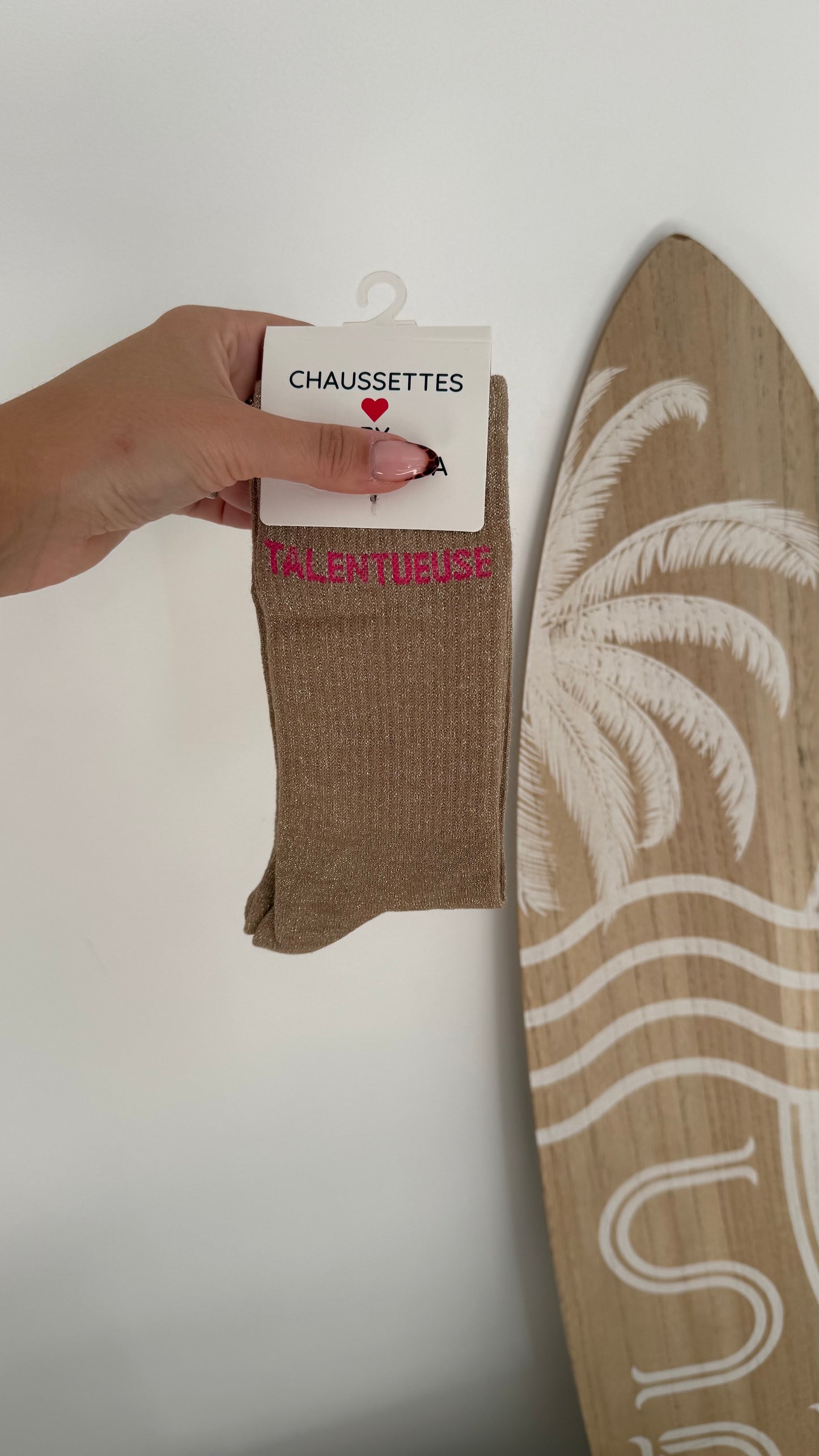 Chaussettes à paillettes « TALENTUEUSE » Beige