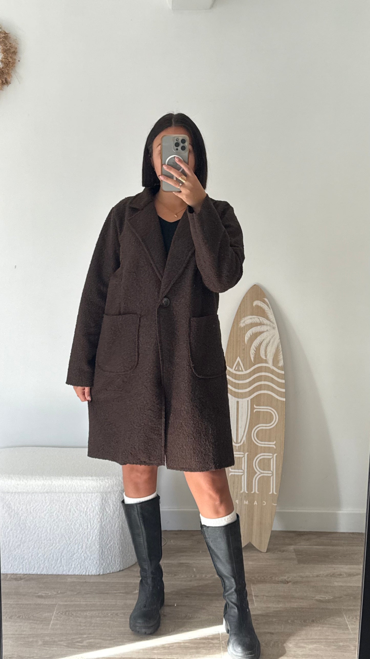 Veste mi-longue à bouclettes chocolat- LILA