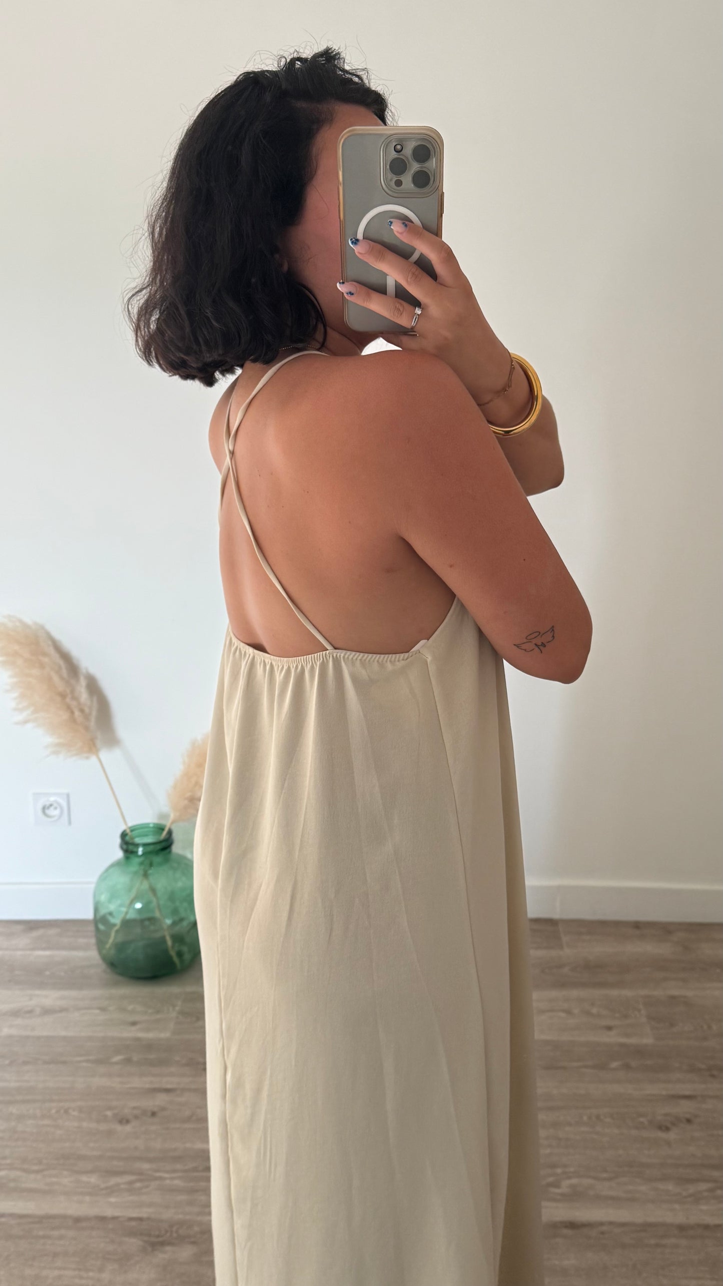 Robe dos nu fluide beige- NINON