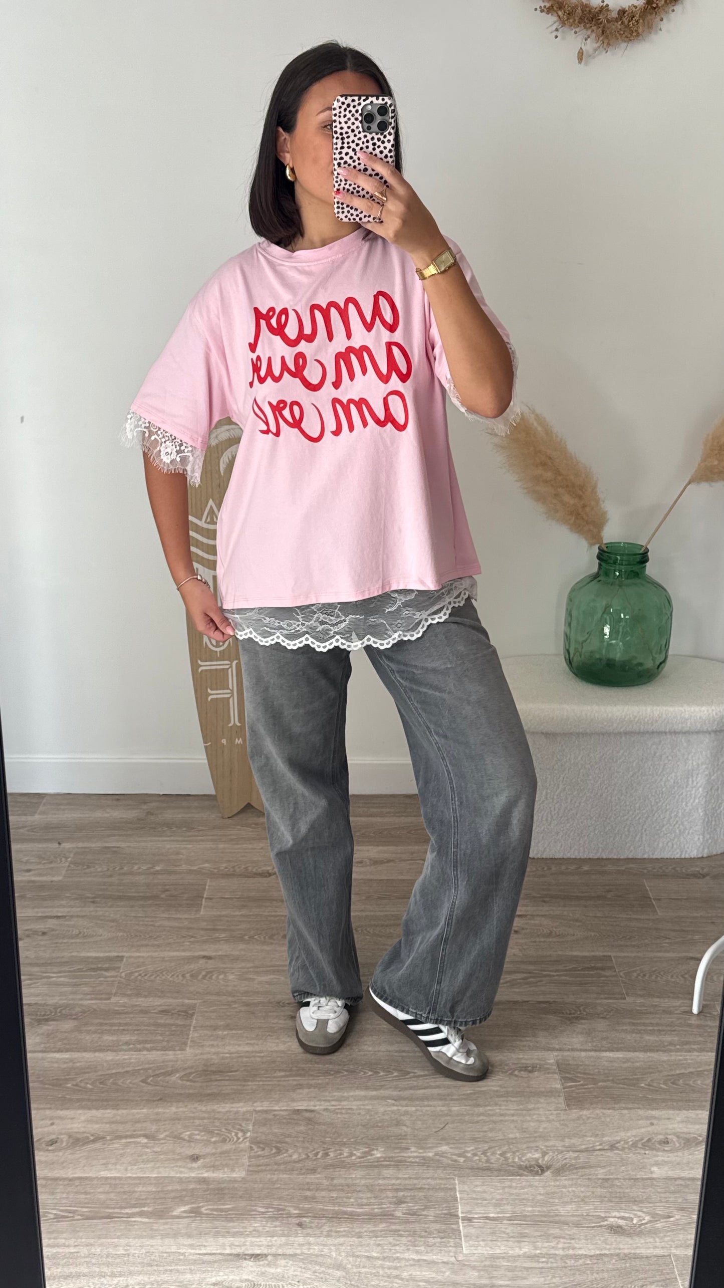 Tee-shirts dos nu en dentelle rose - AMOR