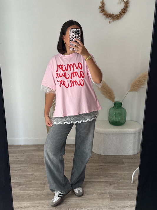 Tee-shirts dos nu en dentelle rose - AMOR