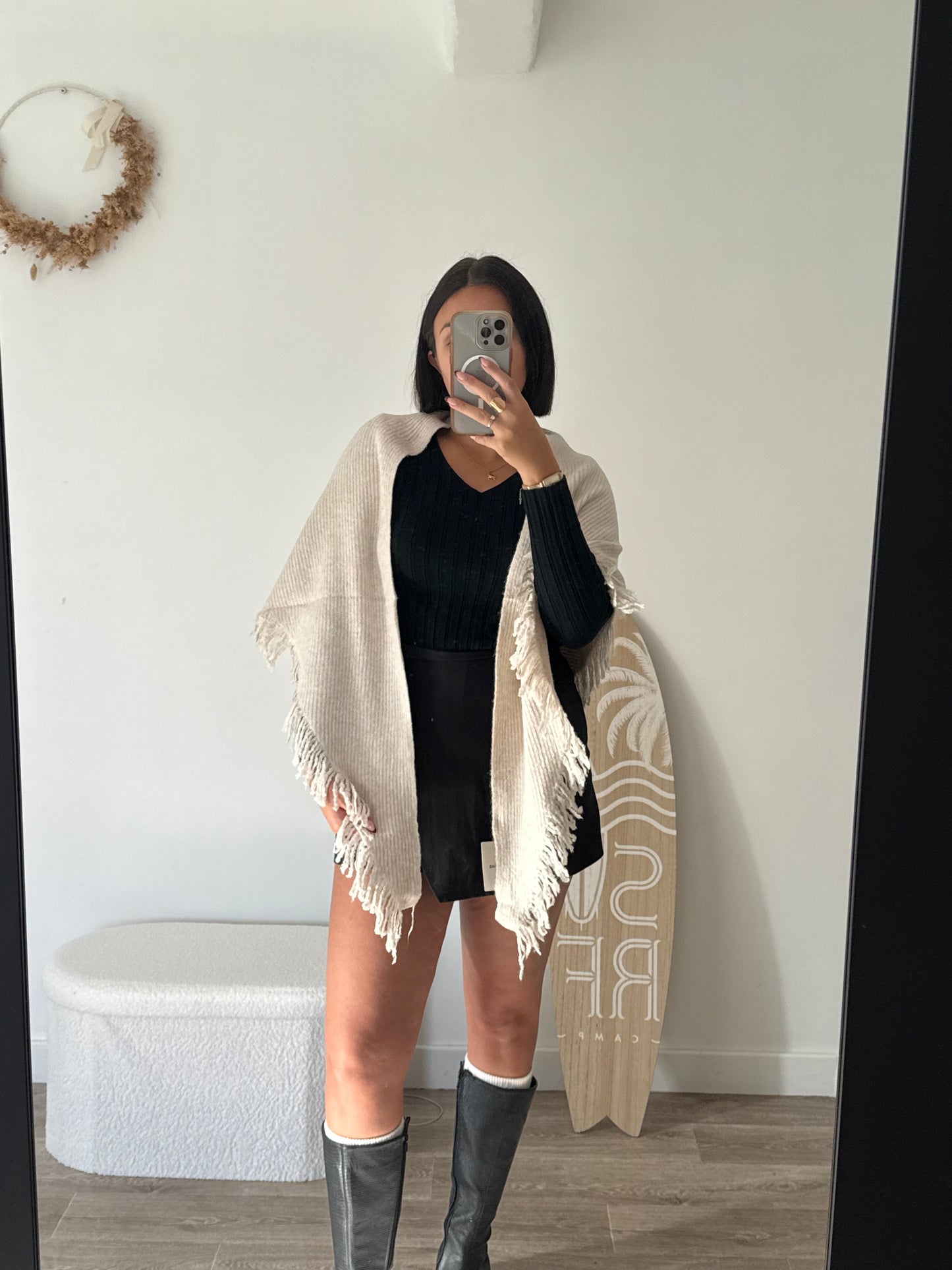Poncho à franges 2 en 1 - BEIGE