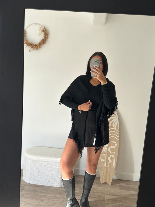 Poncho à franges 2 en 1 - NOIR