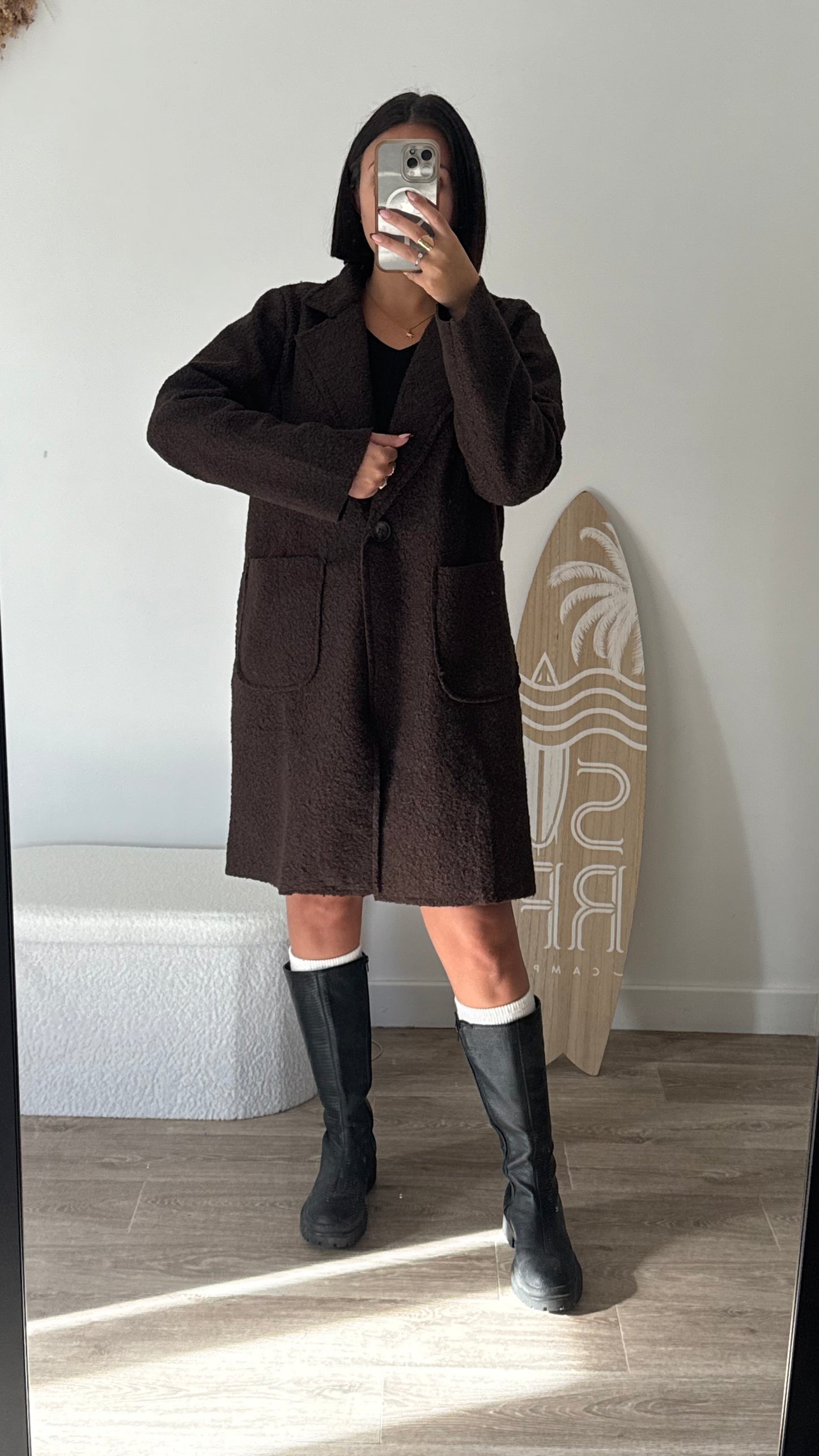 Veste mi-longue à bouclettes chocolat- LILA